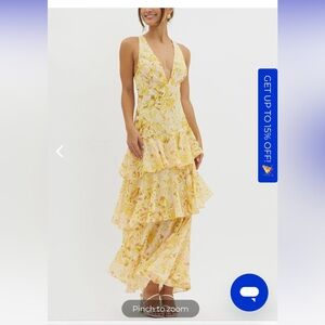 VEDA STRAPPY BACK RUFFLE MIDI DRESS FLORAL YELLOW selfie Leslie